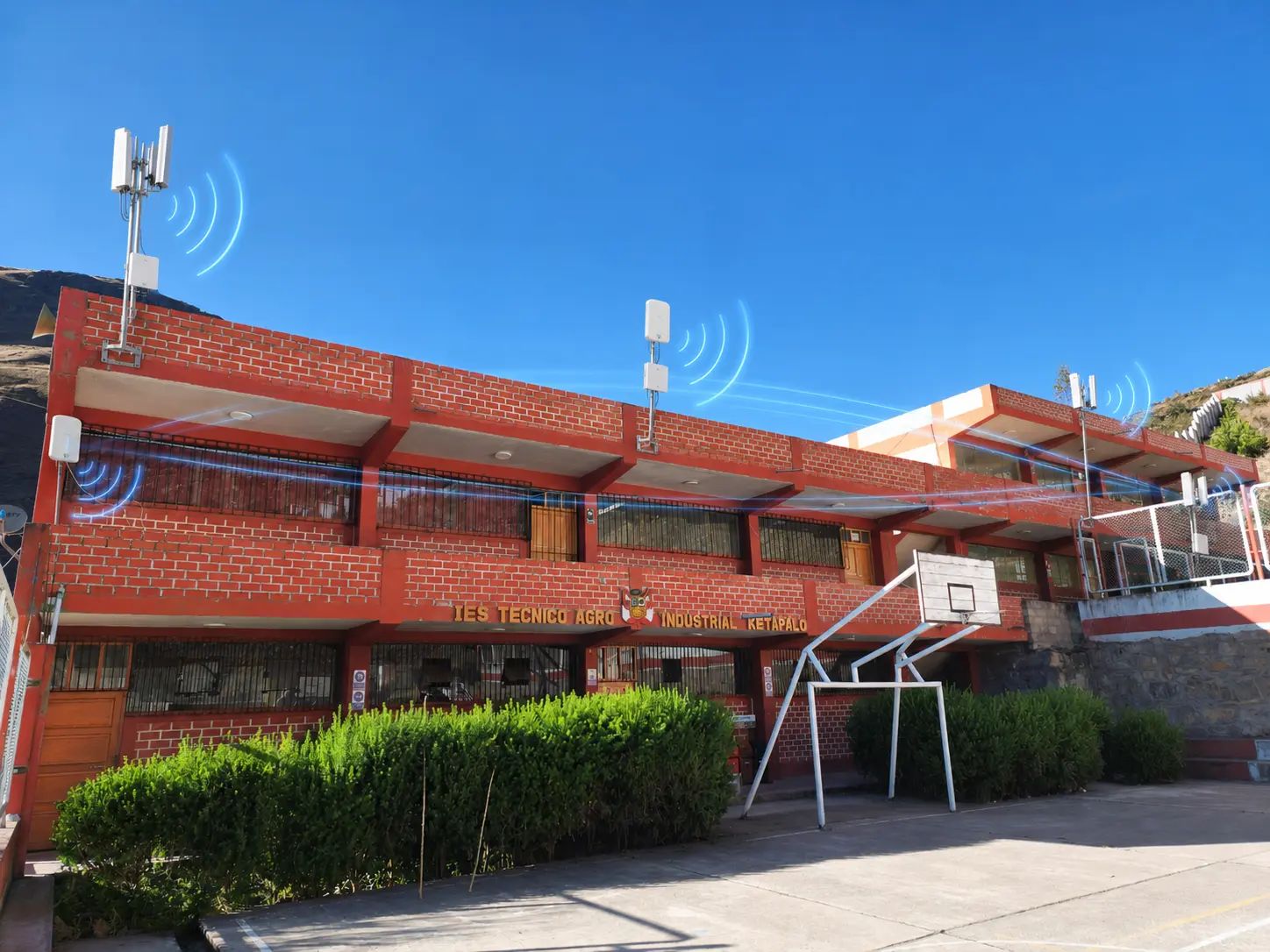 Representación referencial de antenas y puntos de acceso a internet en la IES Técnico Agro Industrial Ketapalo