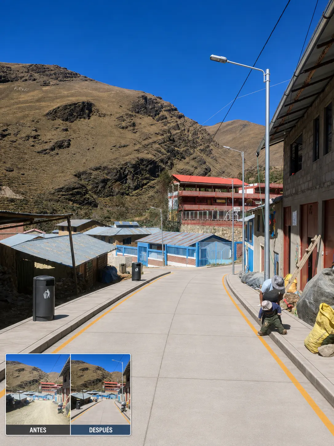 Proyección referencial del tercer tramo vial de Quetapalo con pista, veredas y alumbrado
